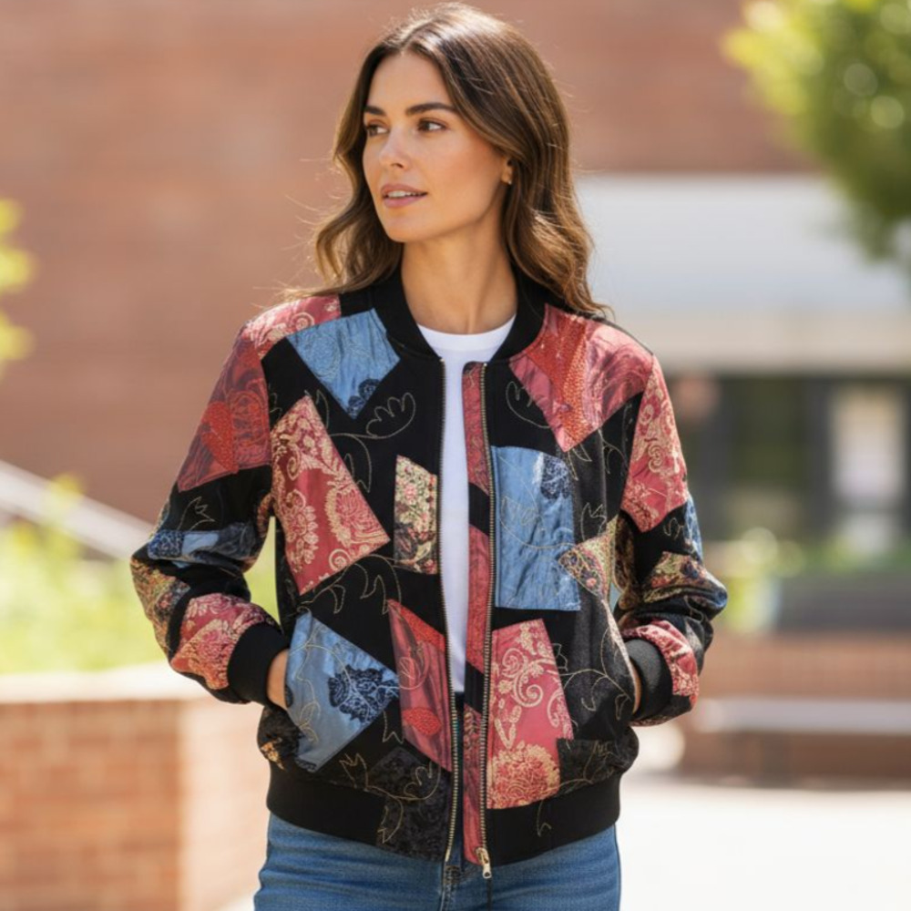 Vintage Chico's Patchwork Brocade Velvet Embroidered Full Zip Jacket Boho Sz 2/L - Picture 1 of 10